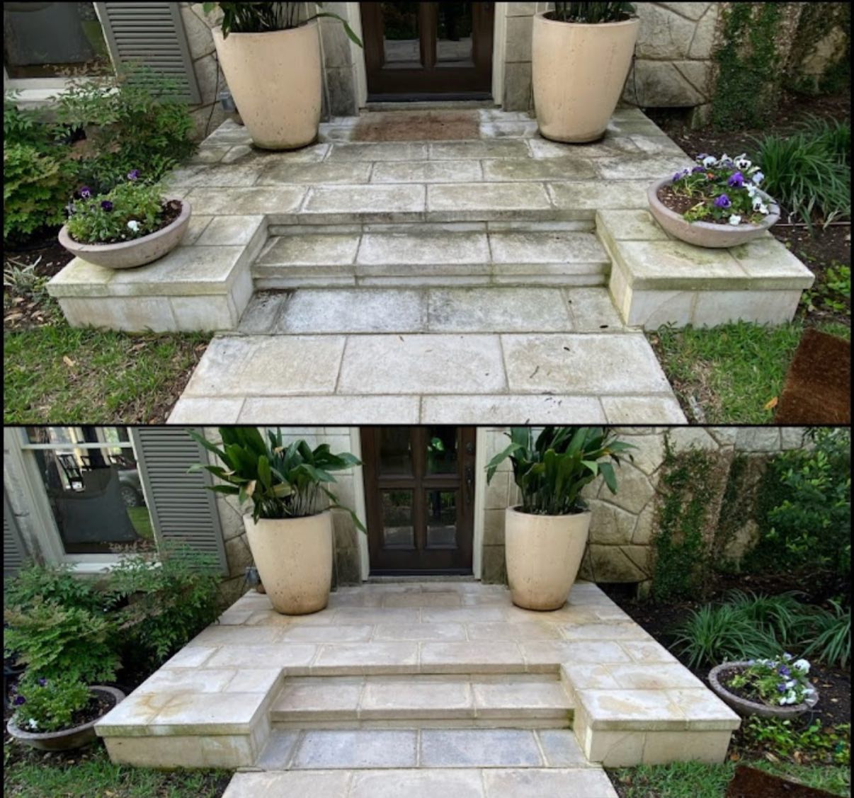 Front porch pressure washing before and after