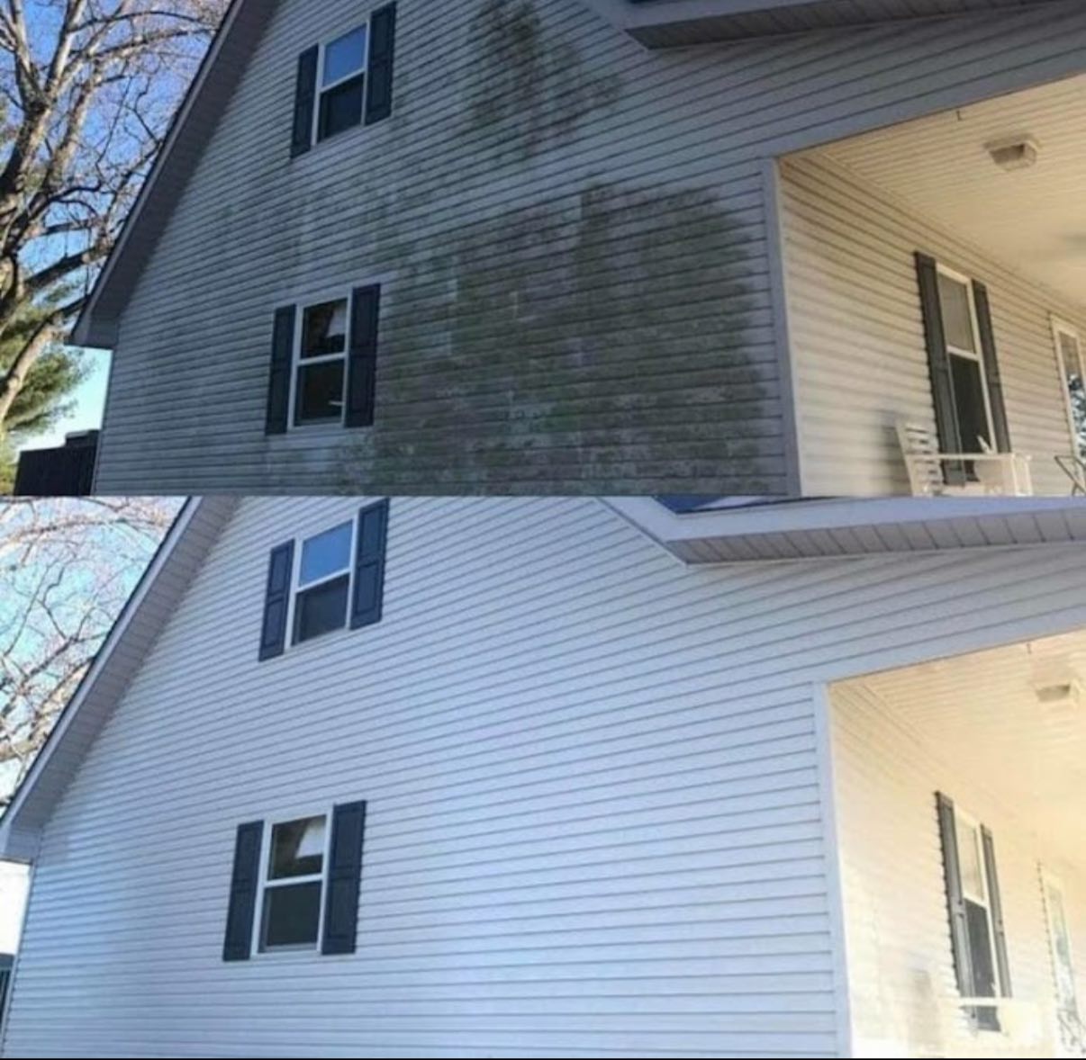 Home exterior pressure washing before and after