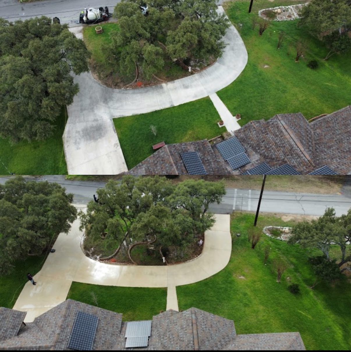 Large driveway pressure washing before and after