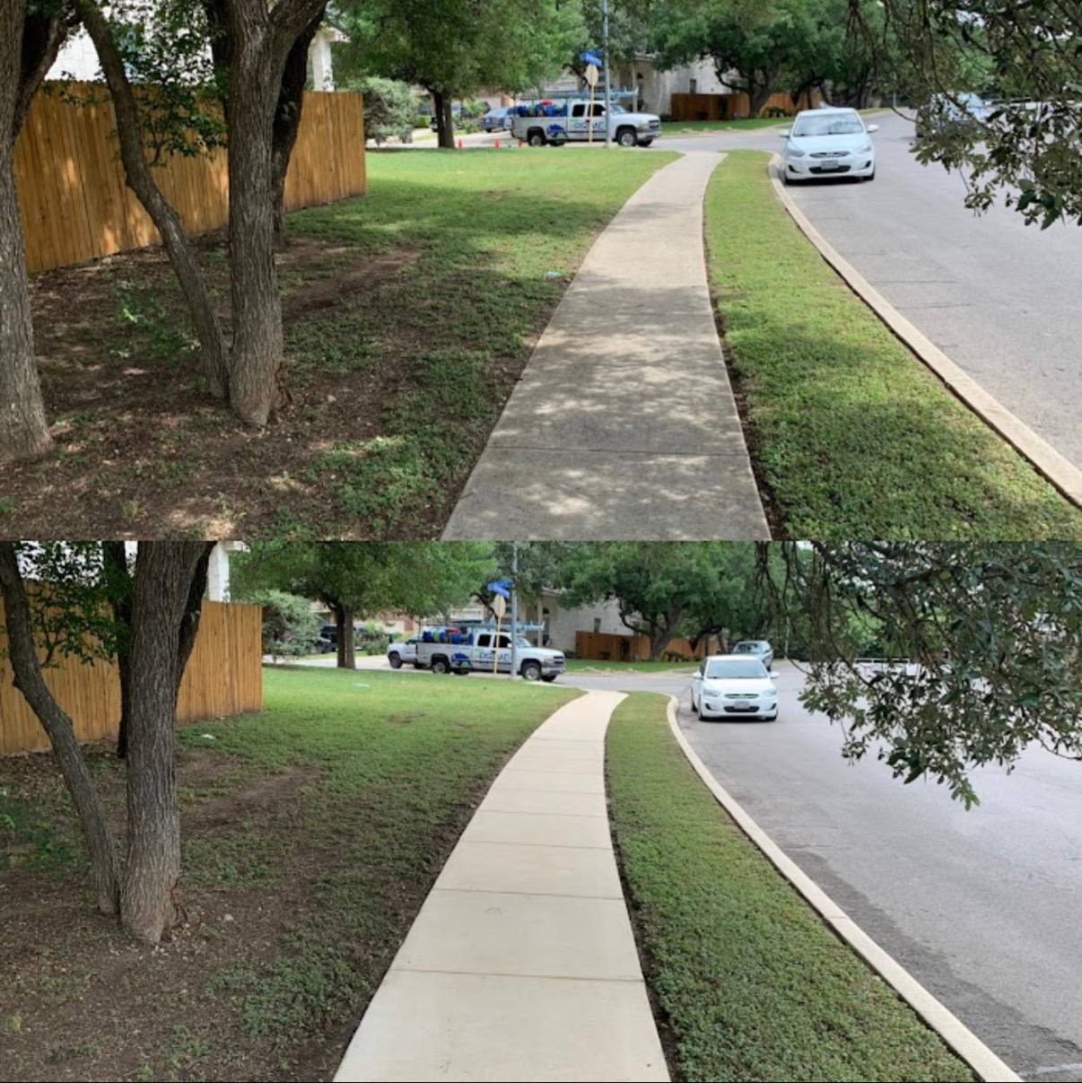 Sidewalk concrete cleaning before and after